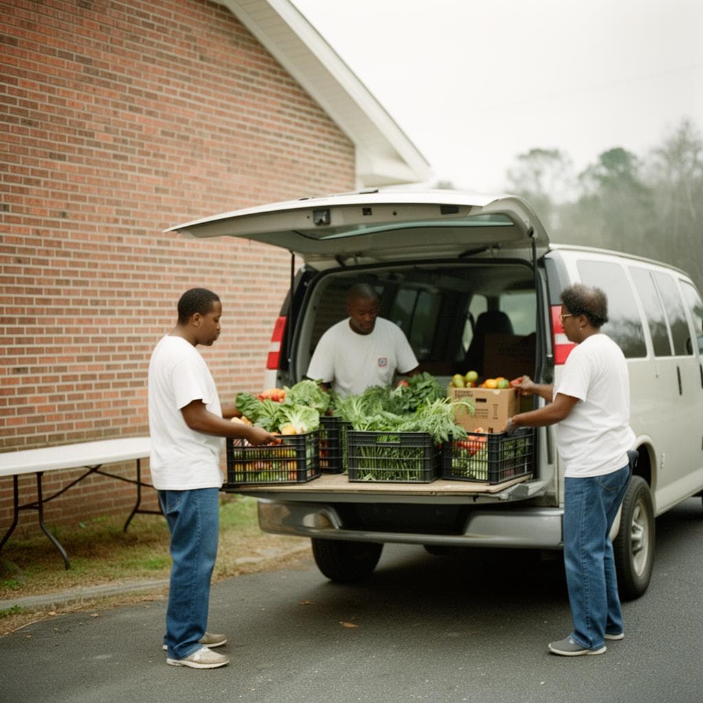 Community volunteers serving meals at a local nonprofit.